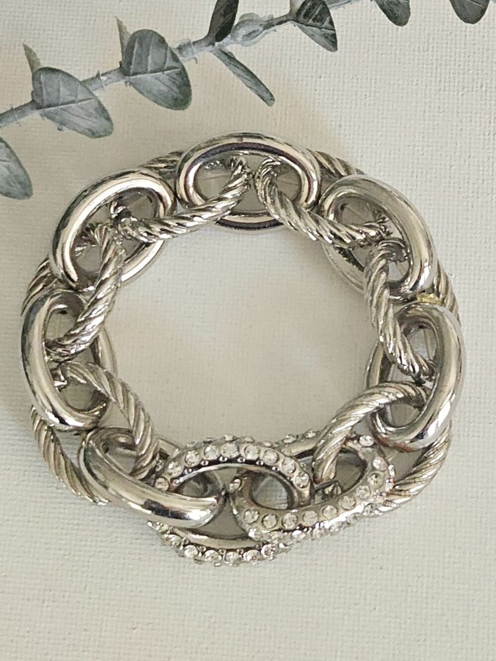 Chunky Silver Tone CZ Chain Link Bracelet